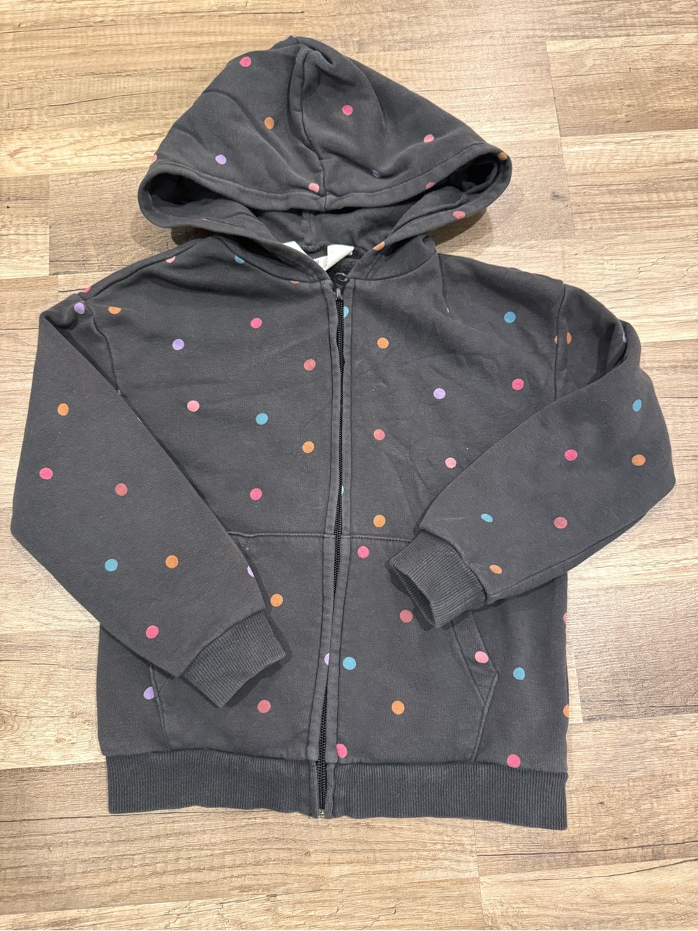 Kids Hooded Zip-Up Sweatshirt with Multi-Color Polka Dots
